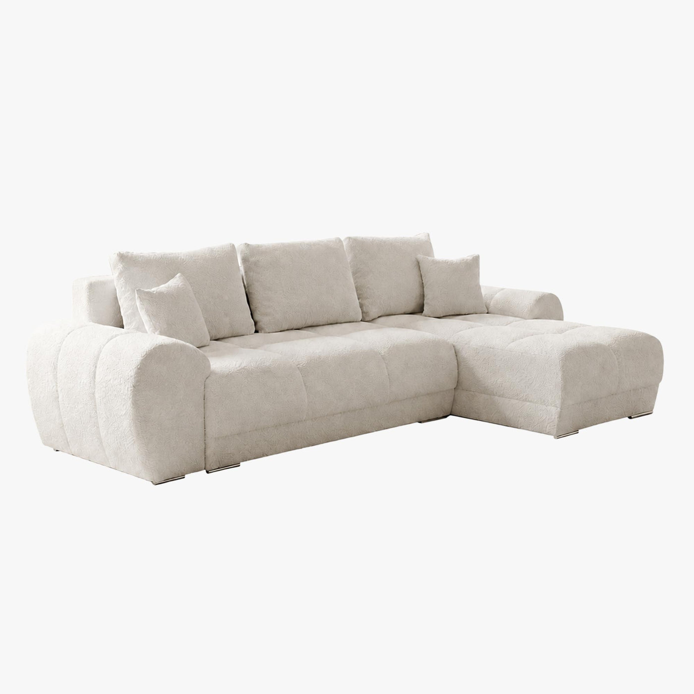 KAMILIA Canapé d'angle convertible avec coffre en tissu beige - Angle droit