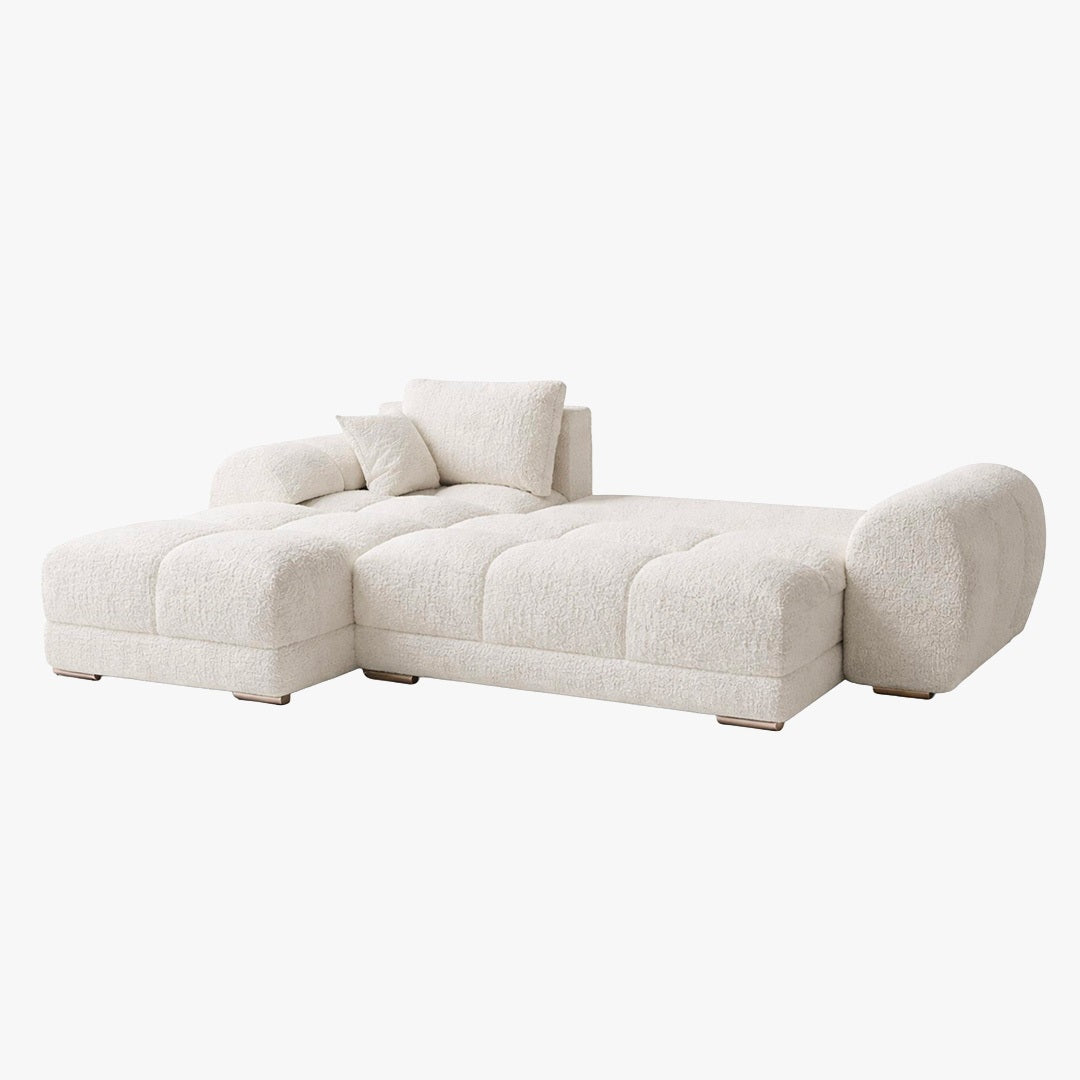 KAMILIA Canapé d'angle convertible avec coffre en tissu beige - Angle gauche