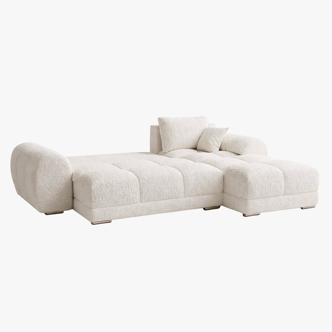 KAMILIA Canapé d'angle convertible avec coffre en tissu beige - Angle droit