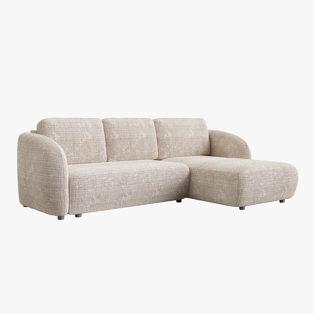 ALANYA Canapé d'angle convertible avec coffre en tissu beige - Angle droit