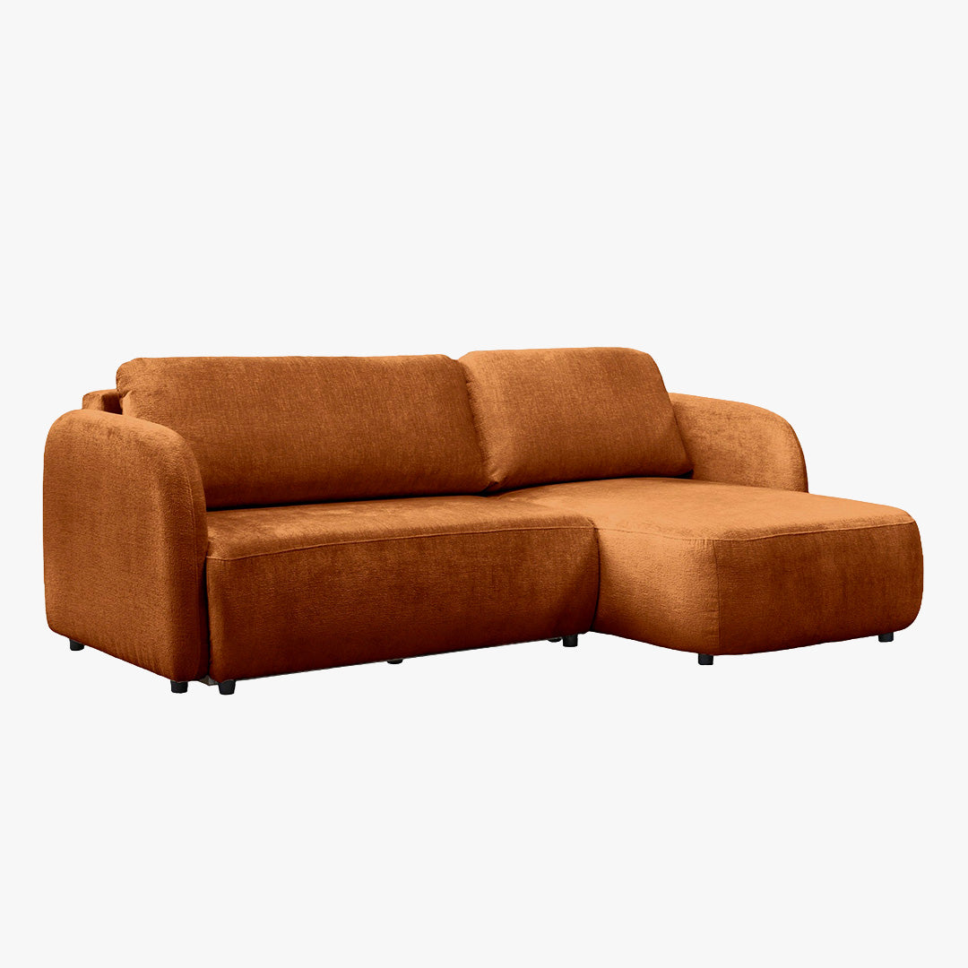 DRIXY Canapé d'angle convertible avec coffre en tissu orange - Angle droit