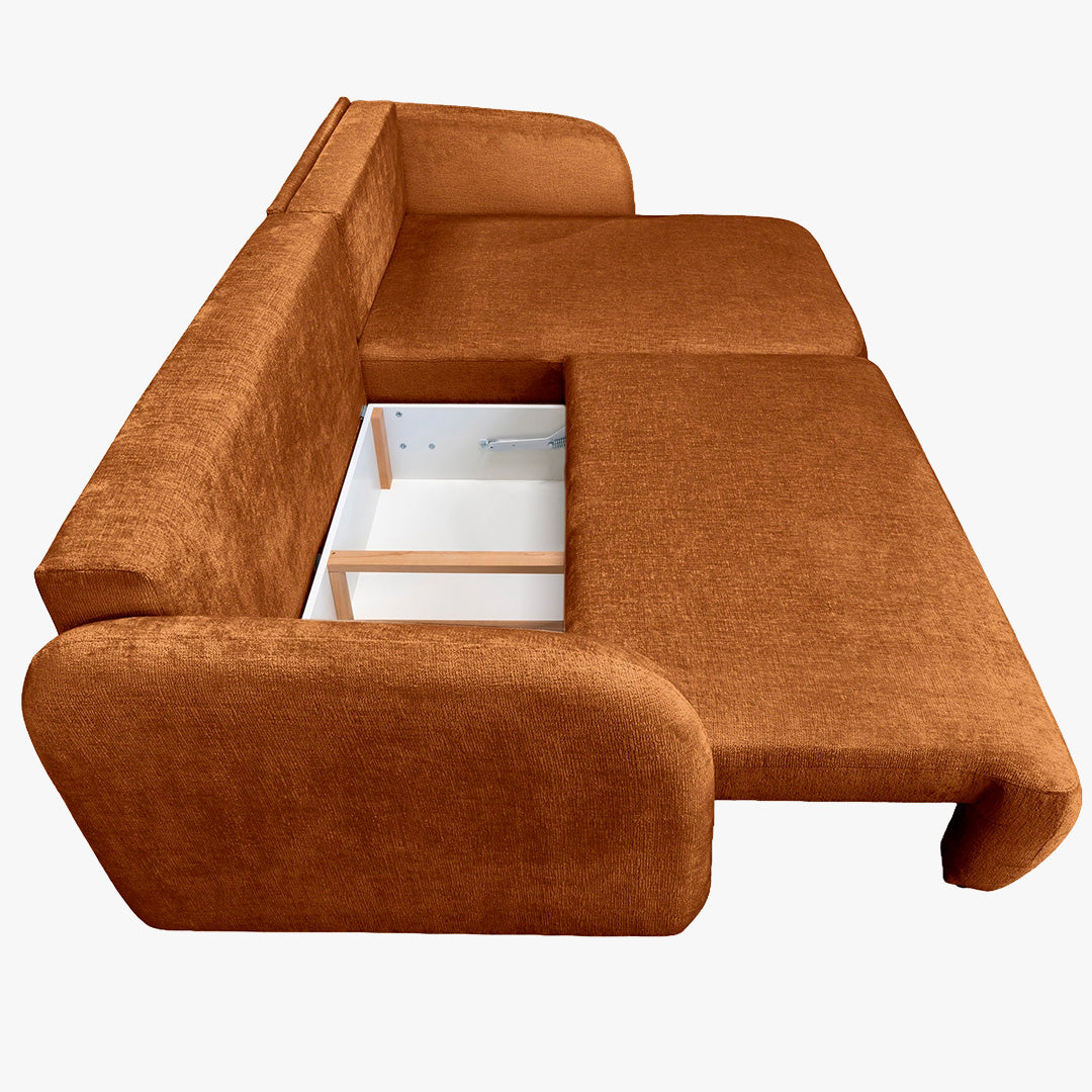 DRIXY Canapé d'angle convertible avec coffre en tissu orange - Angle droit