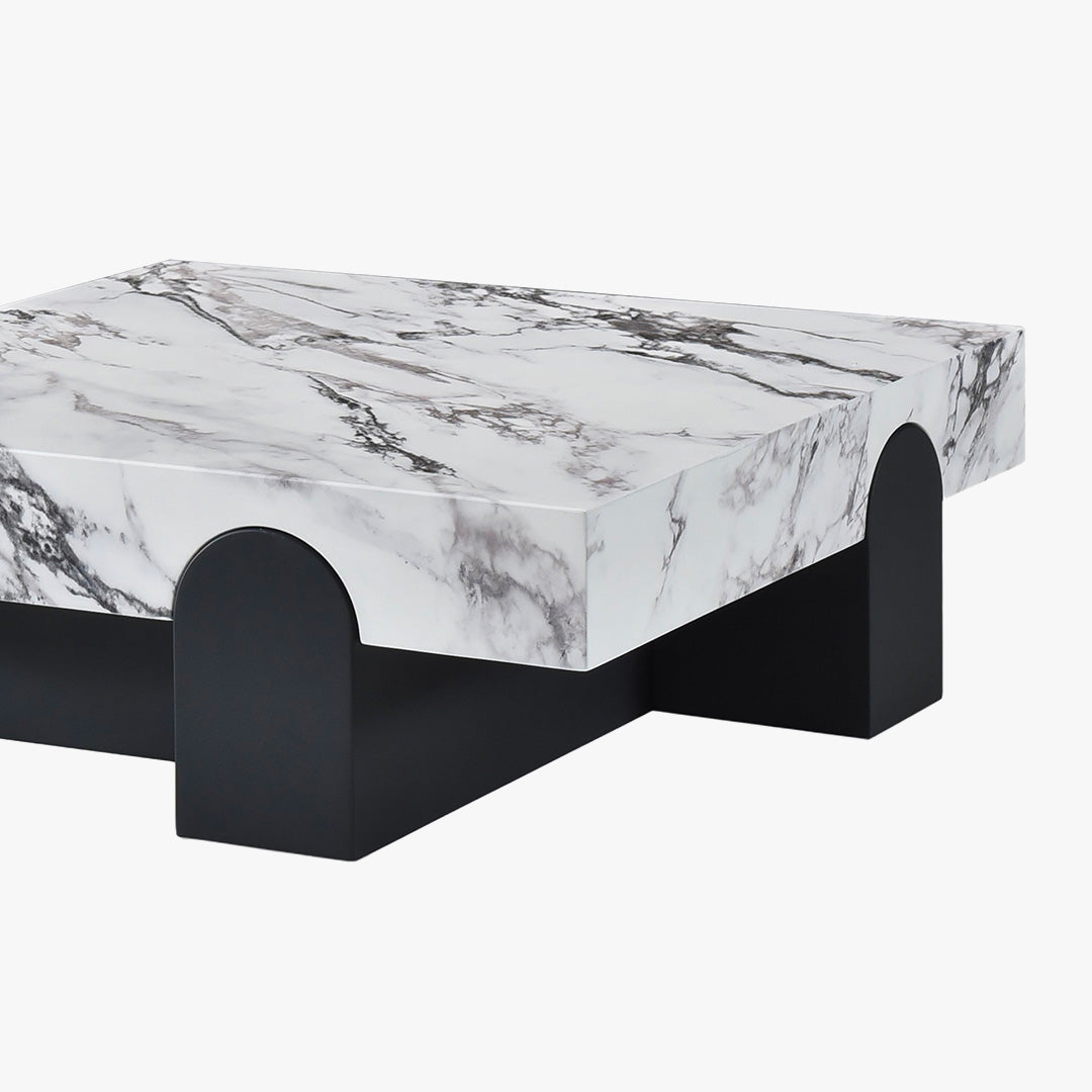 RUYA Table basse carrée marbre d'ingénierie blanc socle noir