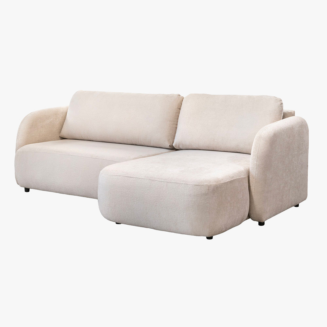 DRIXY Canapé d'angle convertible avec coffre en tissu beige - Angle droit