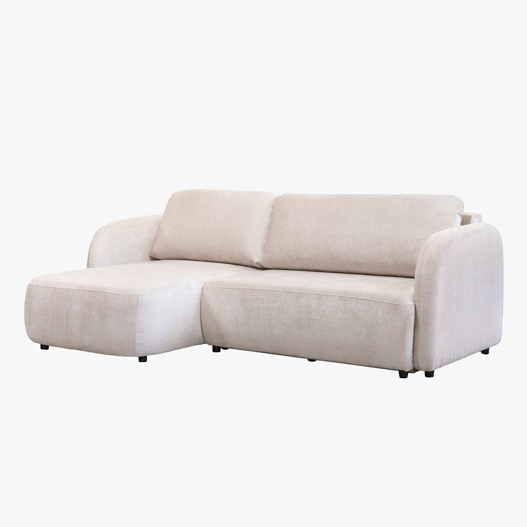 DRIXY Canapé d'angle convertible avec coffre en tissu beige - Angle gauche