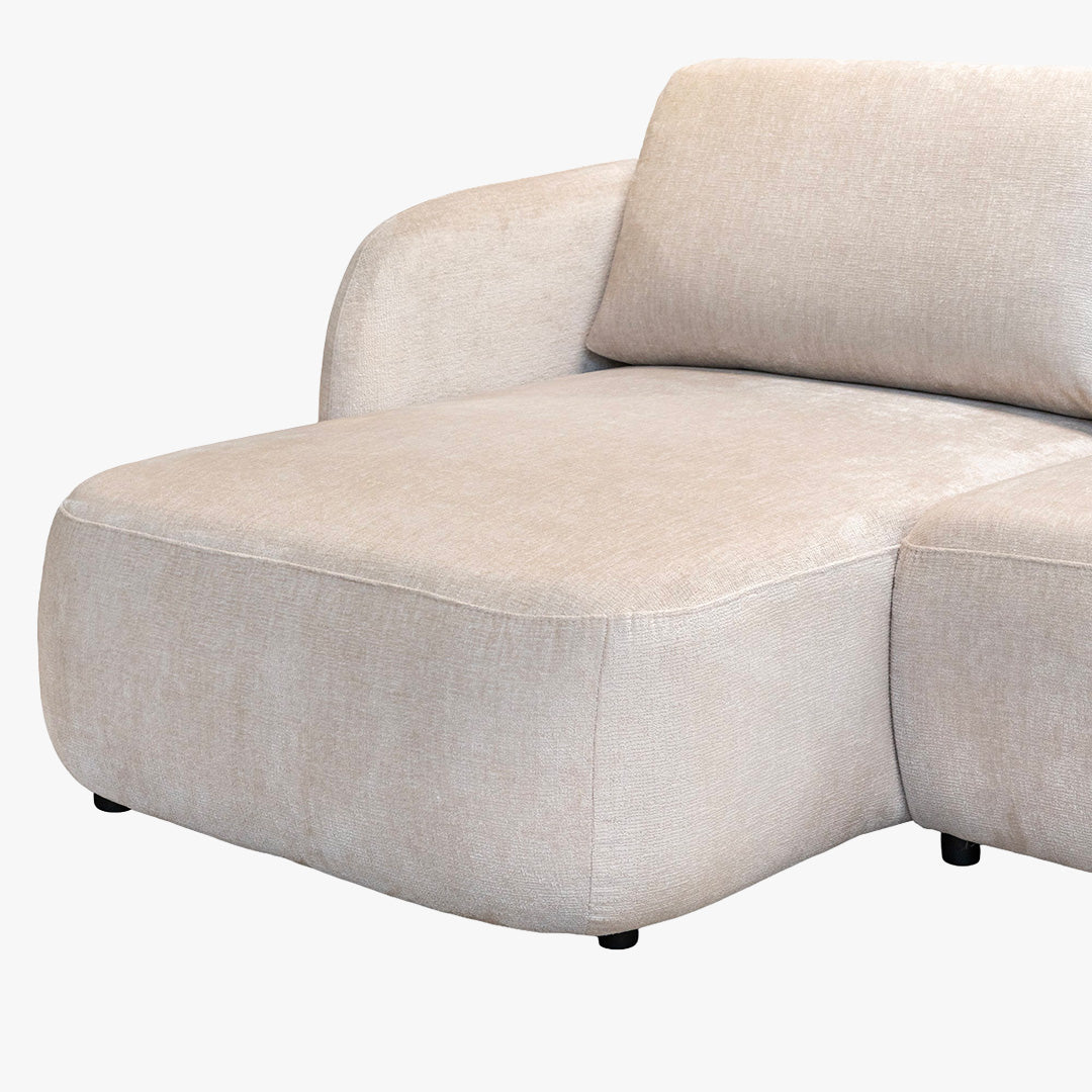 DRIXY Canapé d'angle convertible avec coffre en tissu beige - Angle gauche
