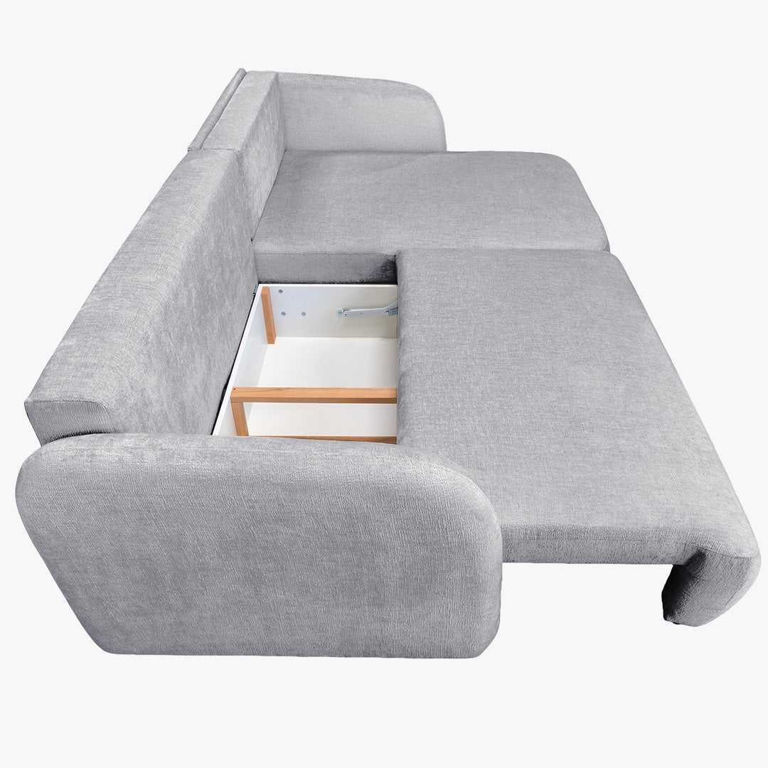 DRIXY Canapé d'angle convertible avec coffre en tissu gris - Angle droit