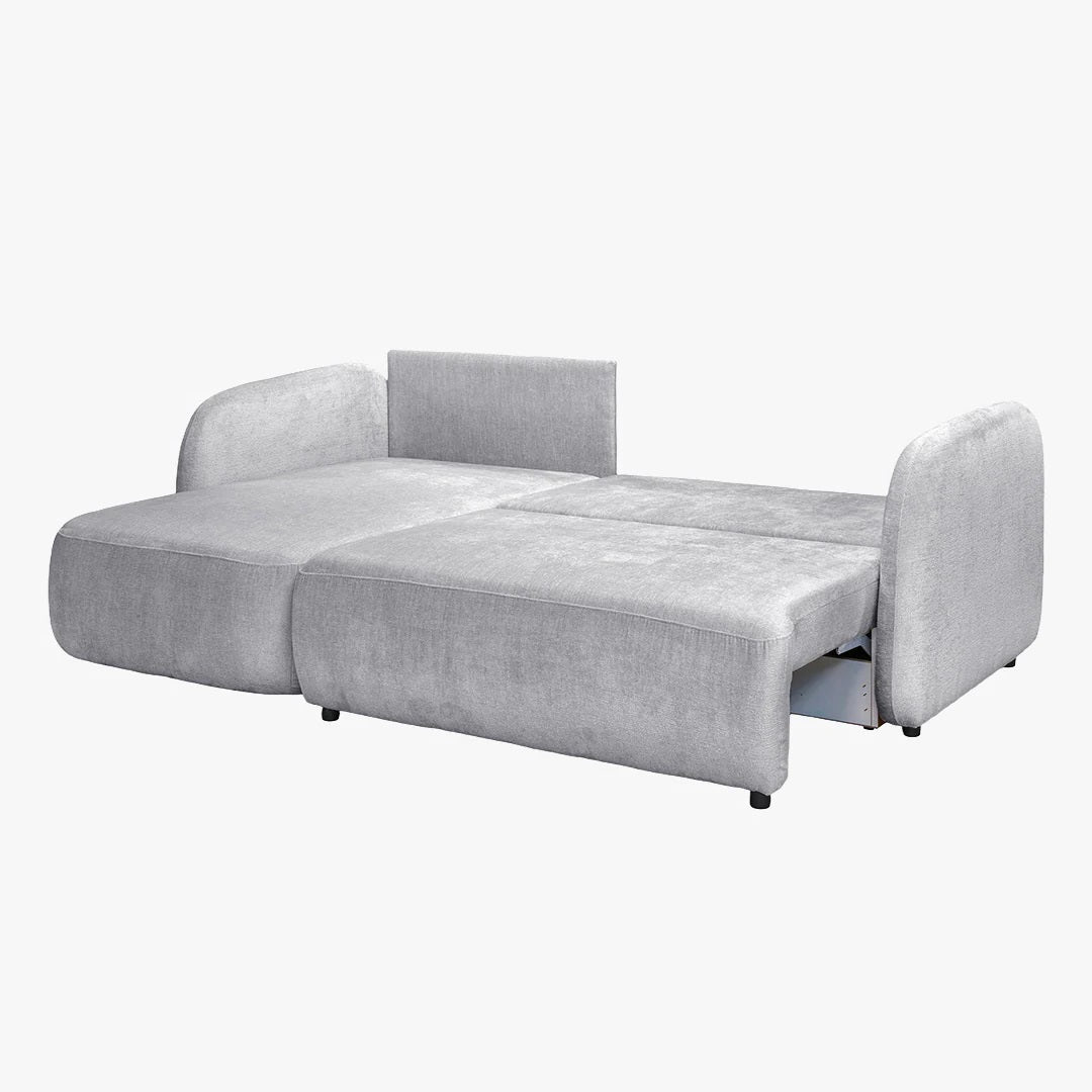 DRIXY Canapé d'angle convertible avec coffre en tissu gris - Angle gauche