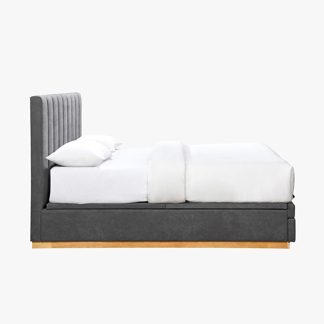 DANIEL Lit double en tissu gris anthracite avec coffre et tiroir 140x190 cm
