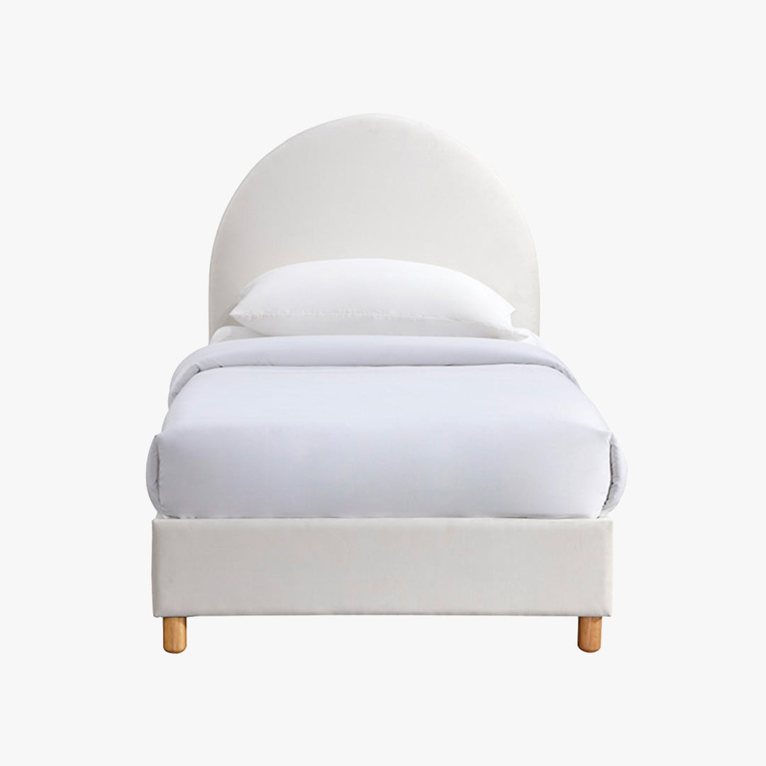 LYS Lit simple en velours blanc écru pieds en bois 90x190 cm