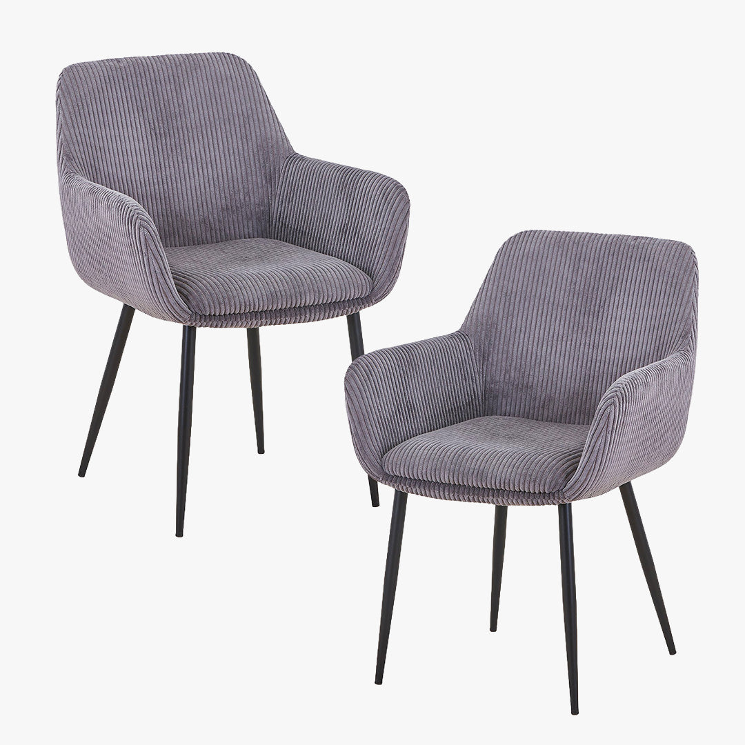 JESSIE Lot de 2 chaises en velours côtelé gris foncé pieds en métal noir