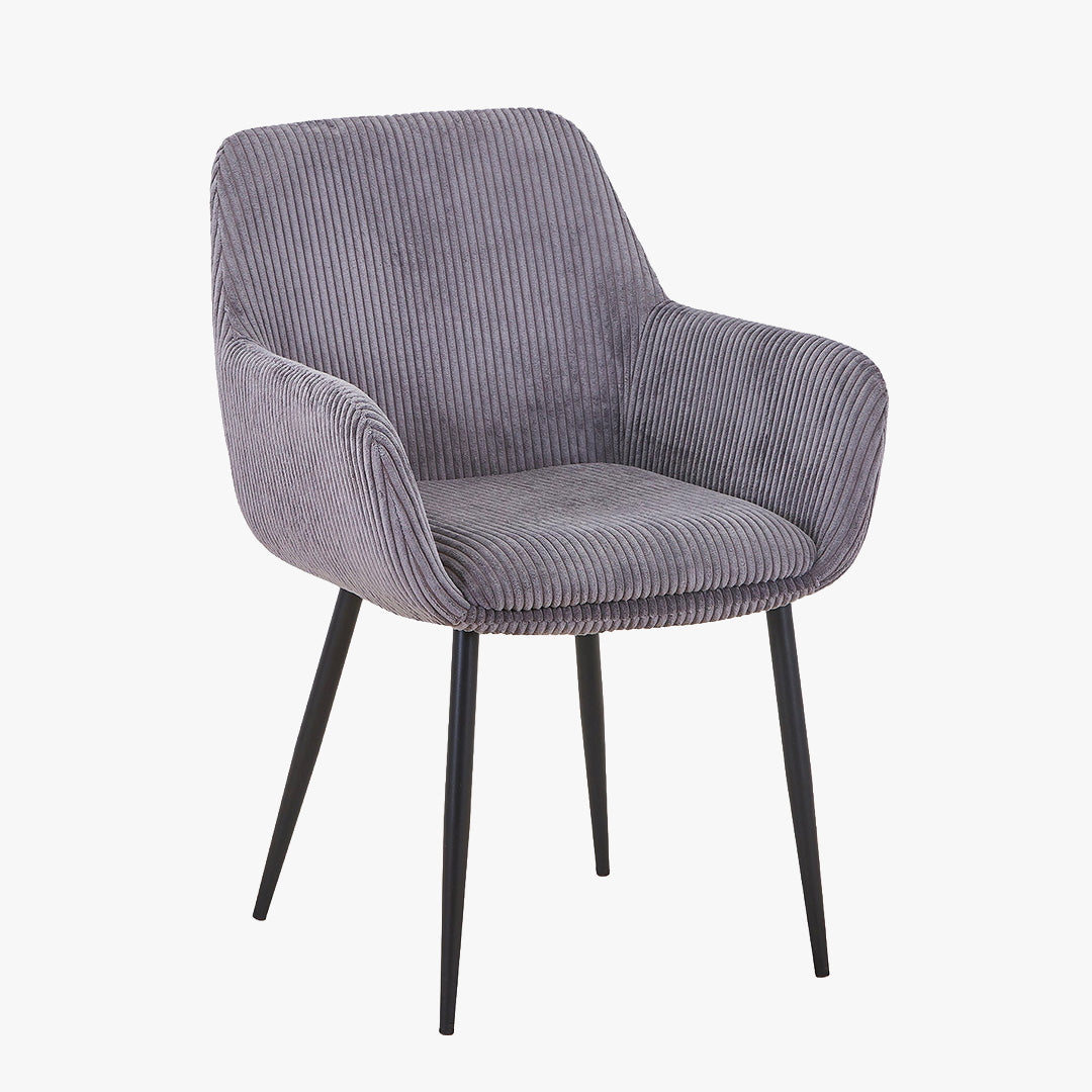 JESSIE Lot de 2 chaises en velours côtelé gris foncé pieds en métal noir