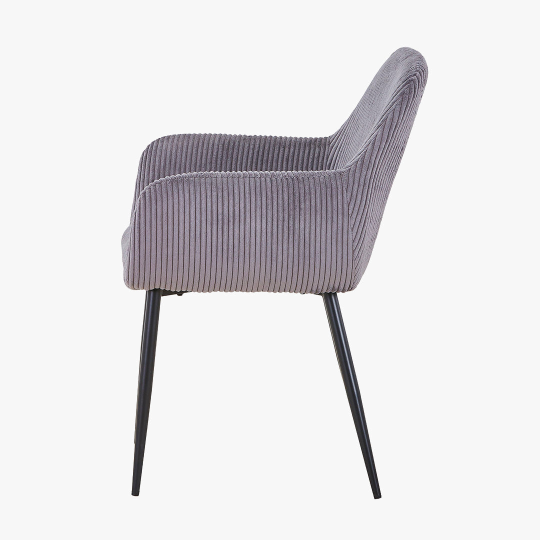JESSIE Lot de 2 chaises en velours côtelé gris foncé pieds en métal noir