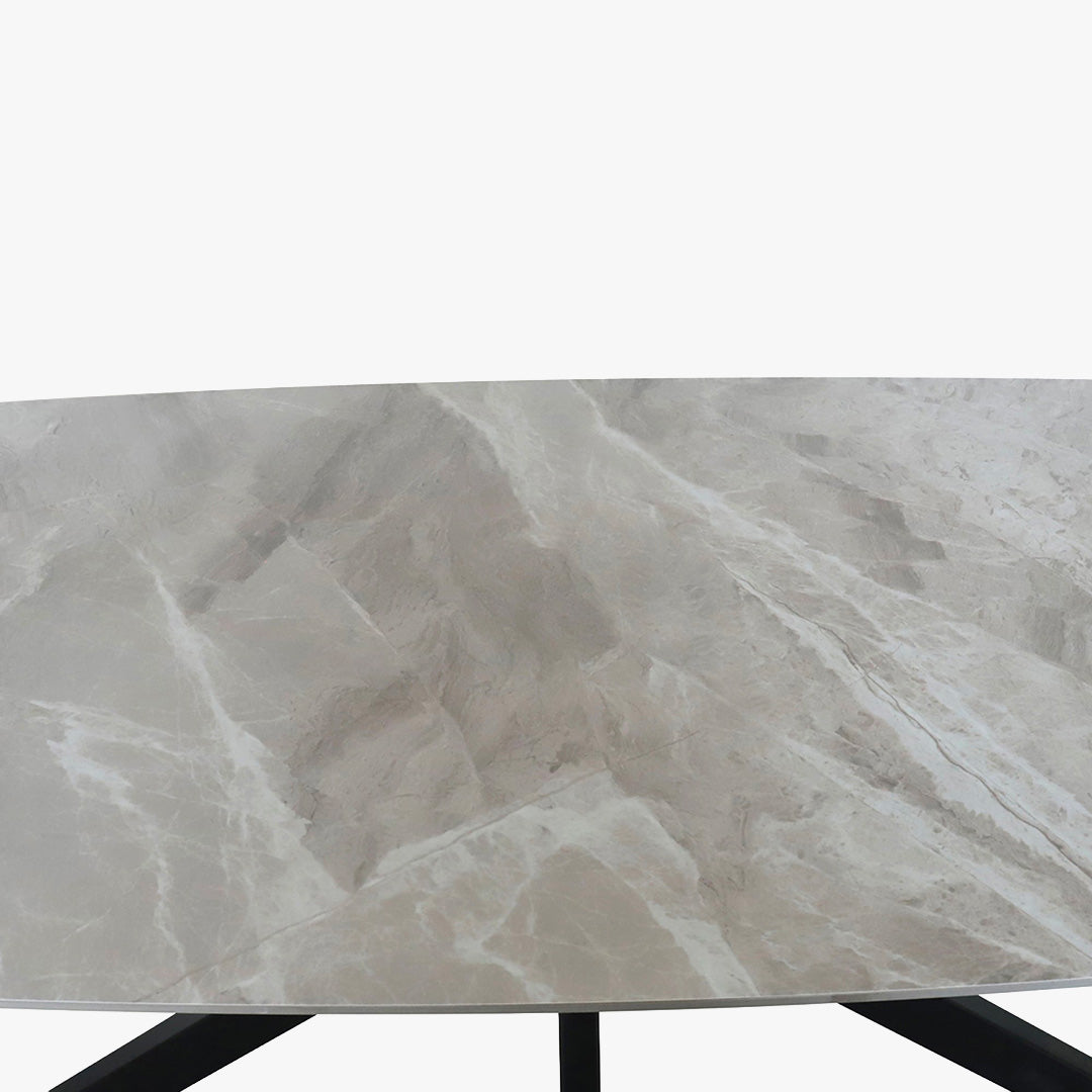 ZELIANA Table à manger pierre brillant gris pieds métal noir