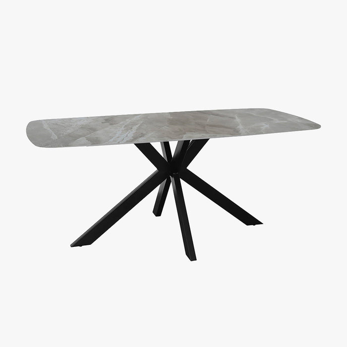 ZELIANA Table à manger pierre brillant gris pieds métal noir