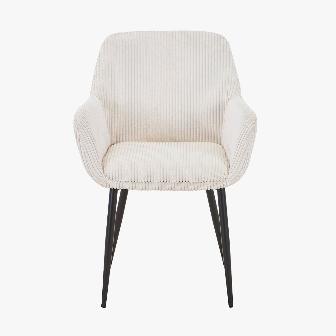 JESSIE Lot de 2 chaises en velours côtelé beige pieds en métal noir