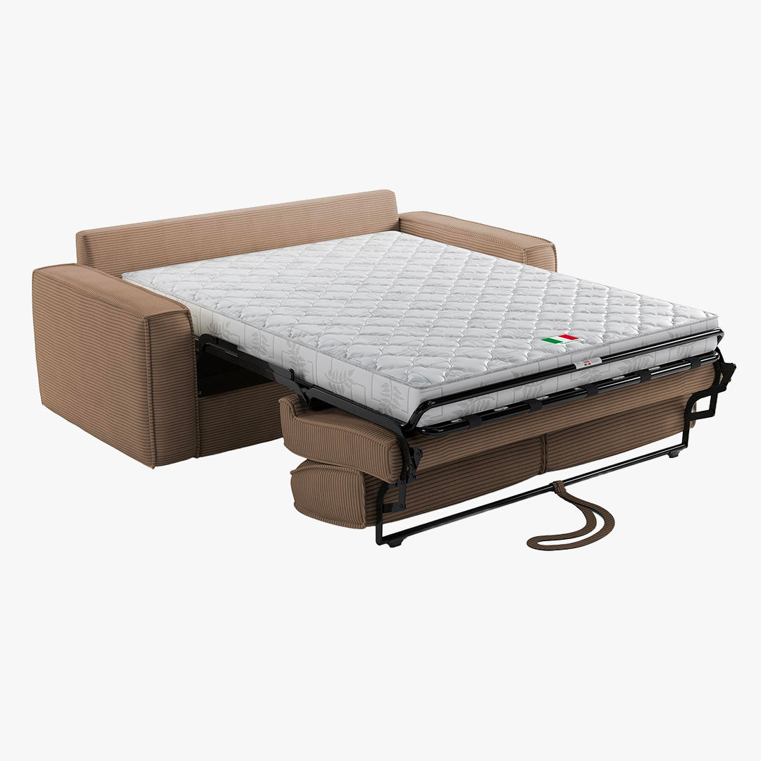 MINDY Canapé 3 places convertible velours côtelé taupe matelas 14 cm