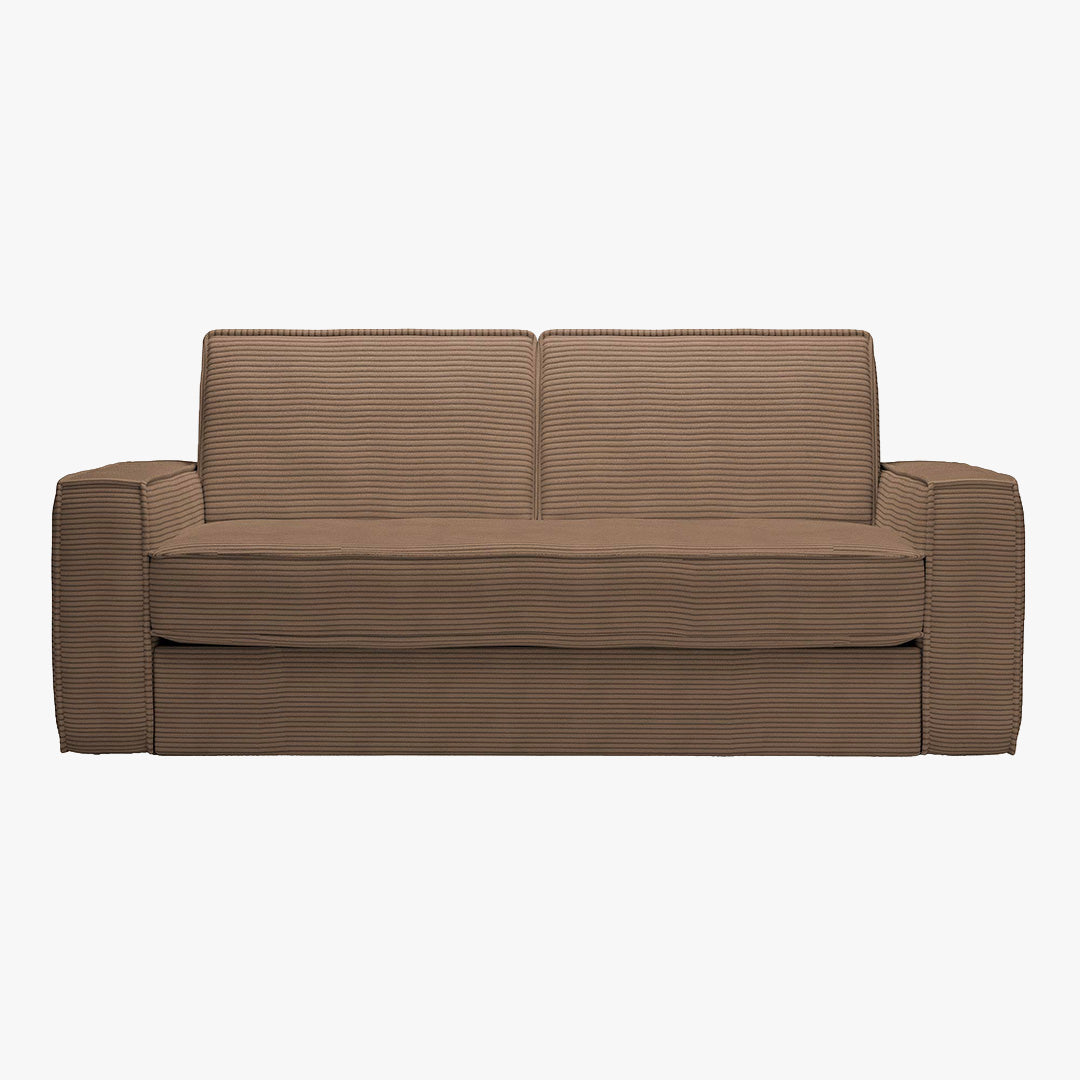 MINDY Canapé 3 places convertible velours côtelé taupe matelas 14 cm