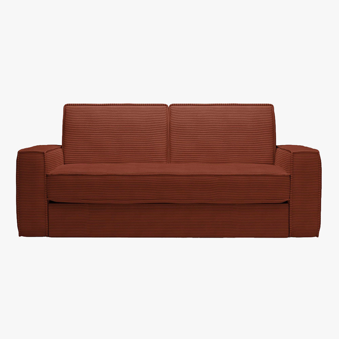 MINDY Canapé 3 places convertible velours côtelé terracotta matelas 14 cm