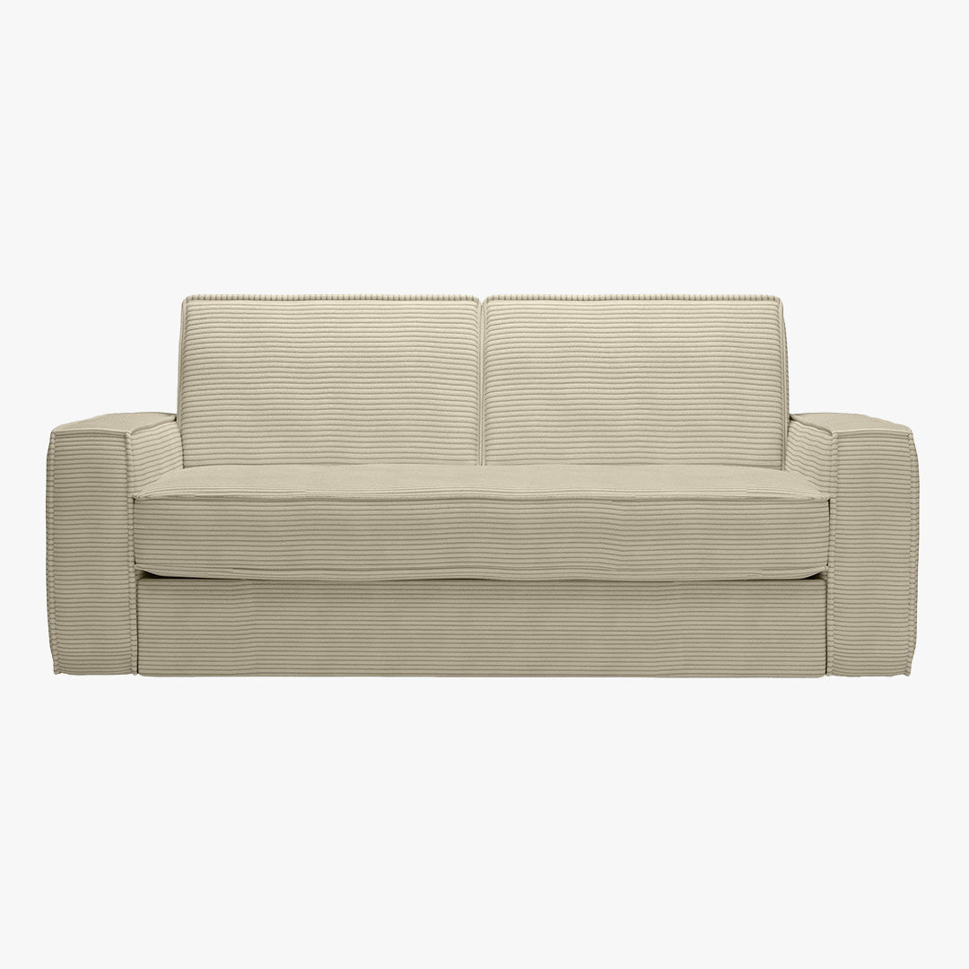 MINDY Canapé 3 places convertible velours côtelé beige matelas 14 cm