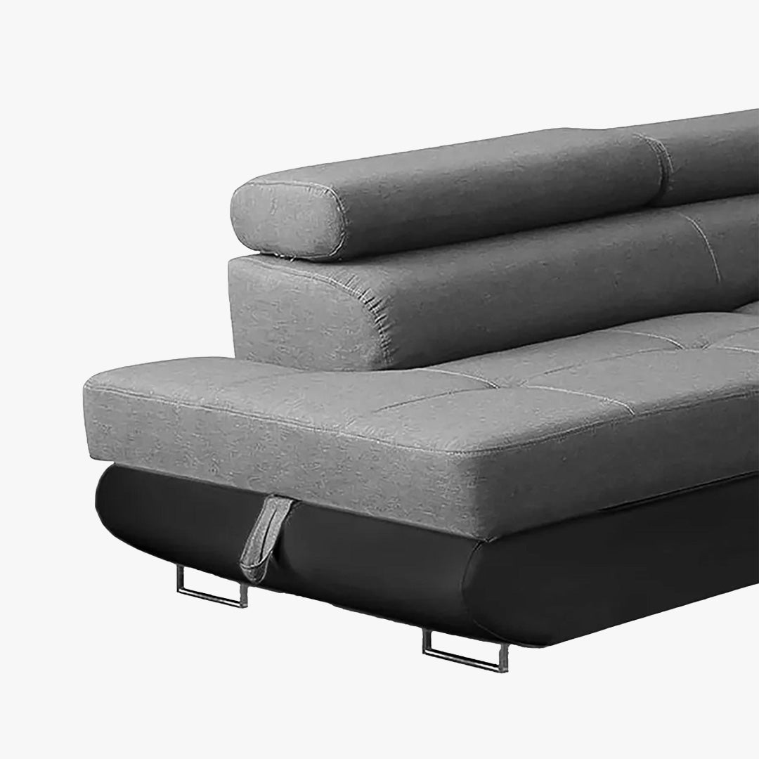 AUBIN Canapé d'angle convertible gris et noir coffre de rangement - Angle Gauche
