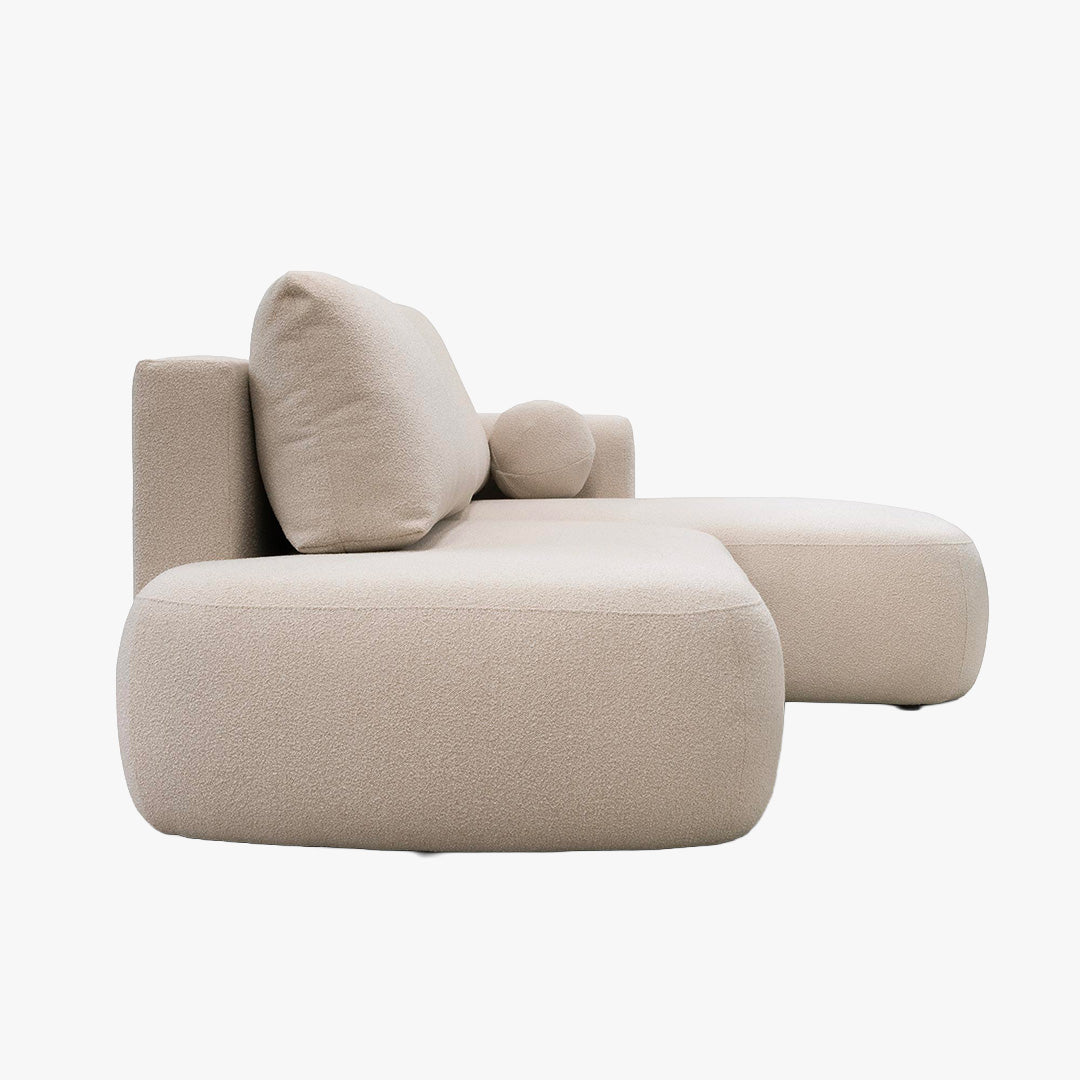 TYLAN Canapé d’angle convertible avec coffre effet peau de mouton écru - Angle droit