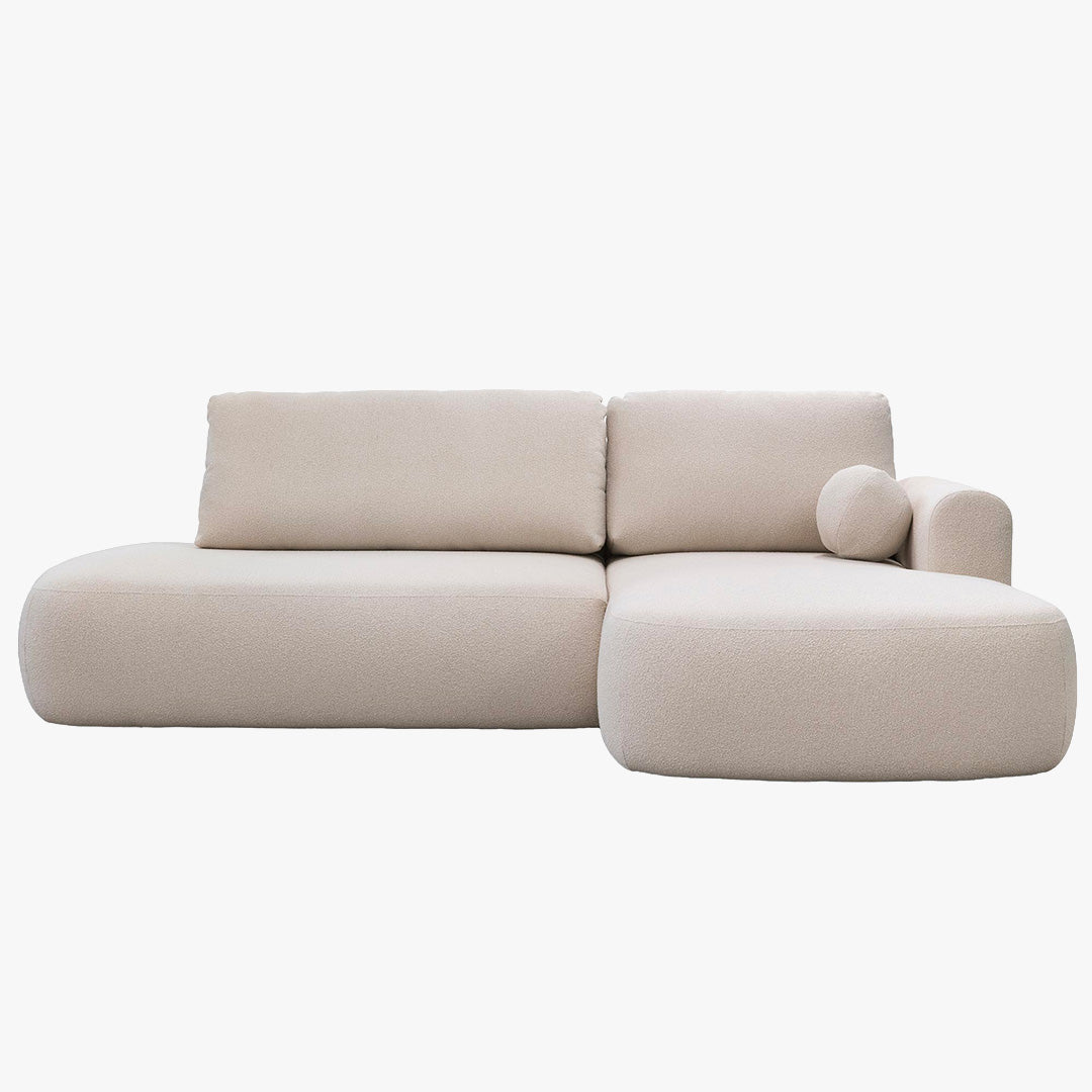 TYLAN Canapé d’angle convertible avec coffre effet peau de mouton écru - Angle droit