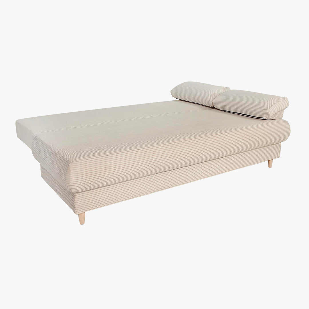 ERIYA Canapé 3 places convertible en velours côtelé beige