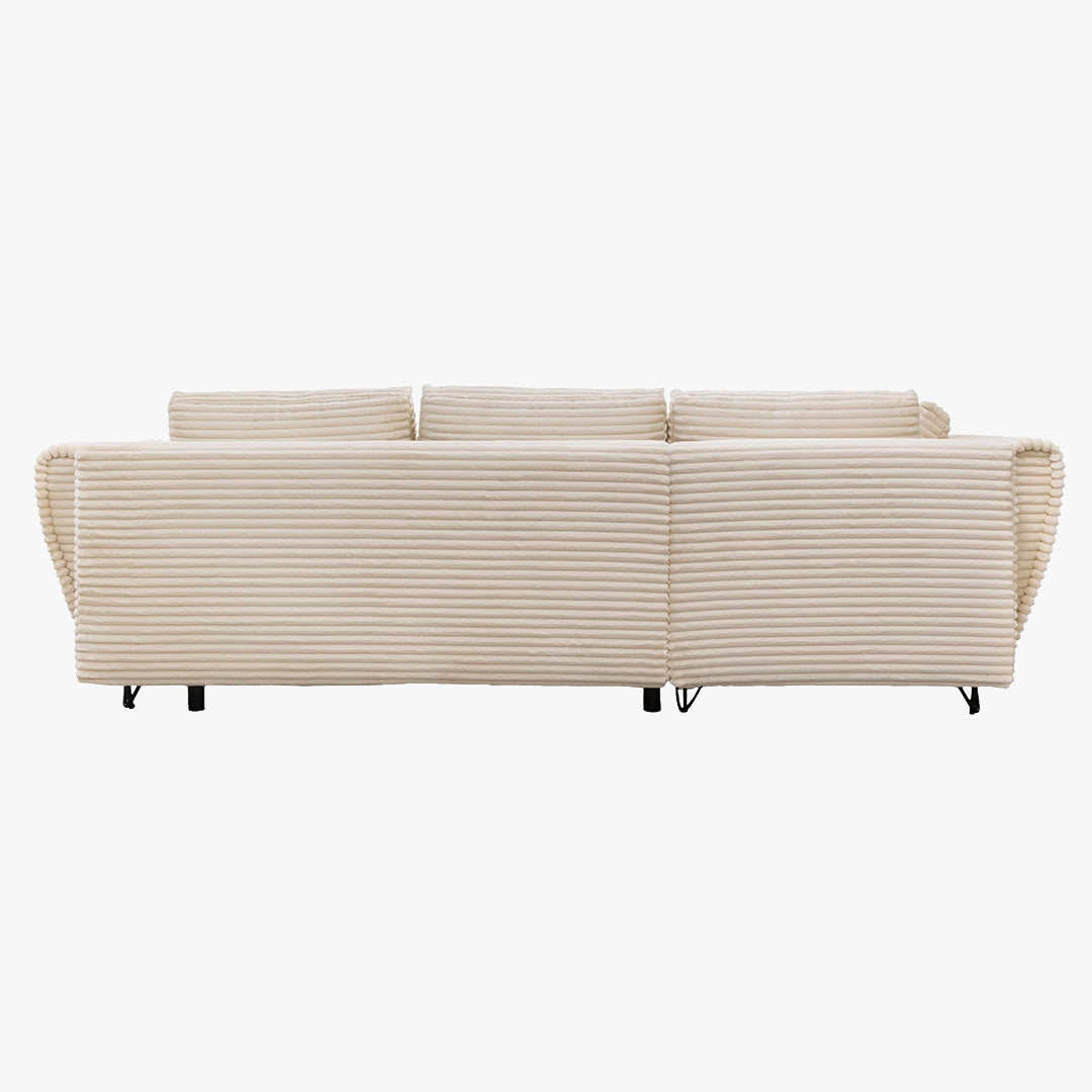 SEYNA Canapé d’angle convertible avec coffre en velours côtelé beige - Angle gauche