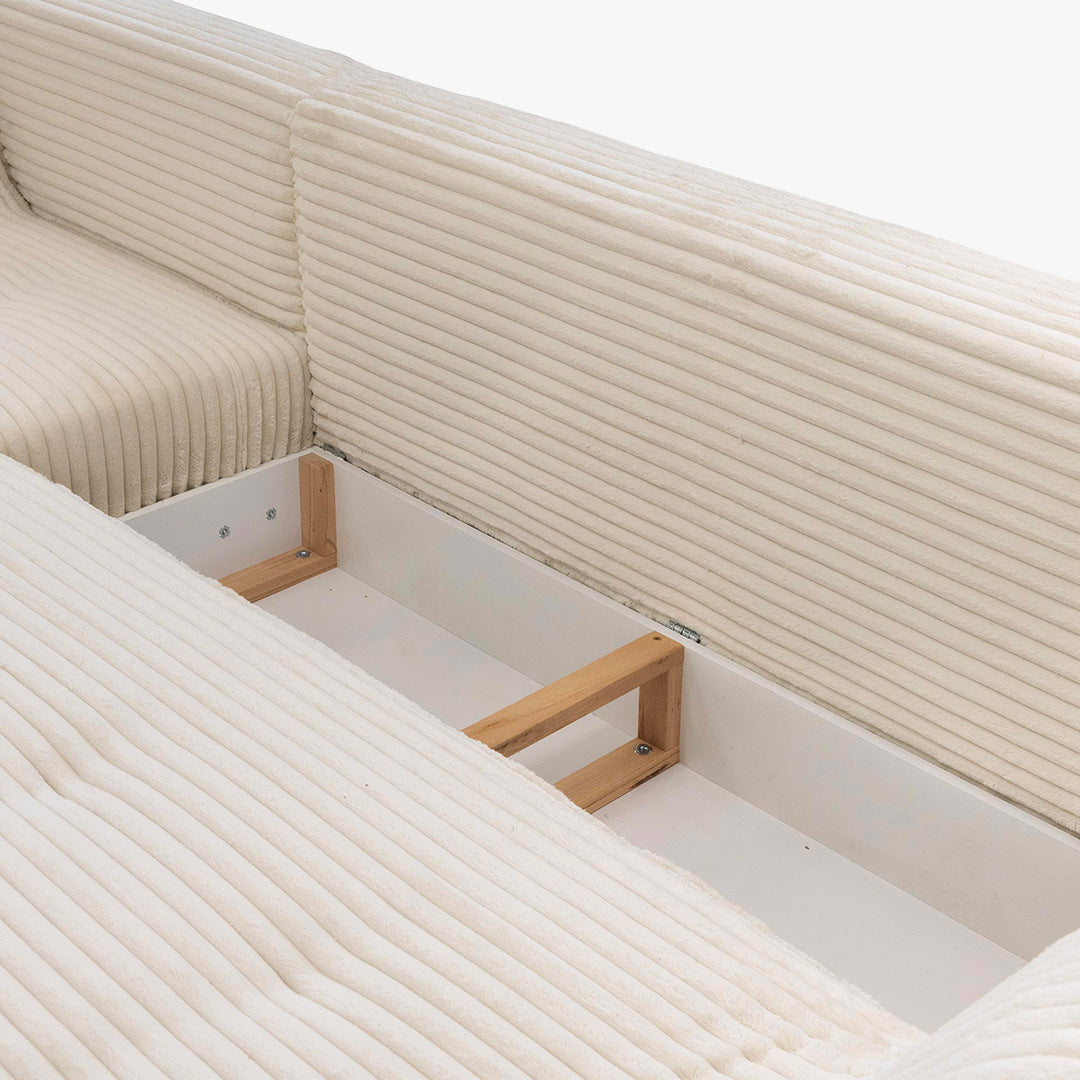 SEYNA Canapé d’angle convertible avec coffre en velours côtelé beige - Angle gauche