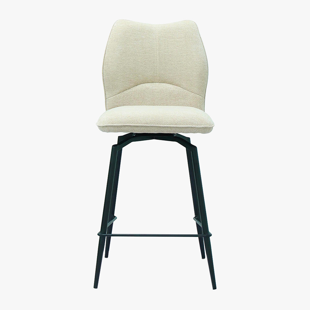 STELA Lot de 2 tabourets pivotants en tissu blanc écru piètement métal noir