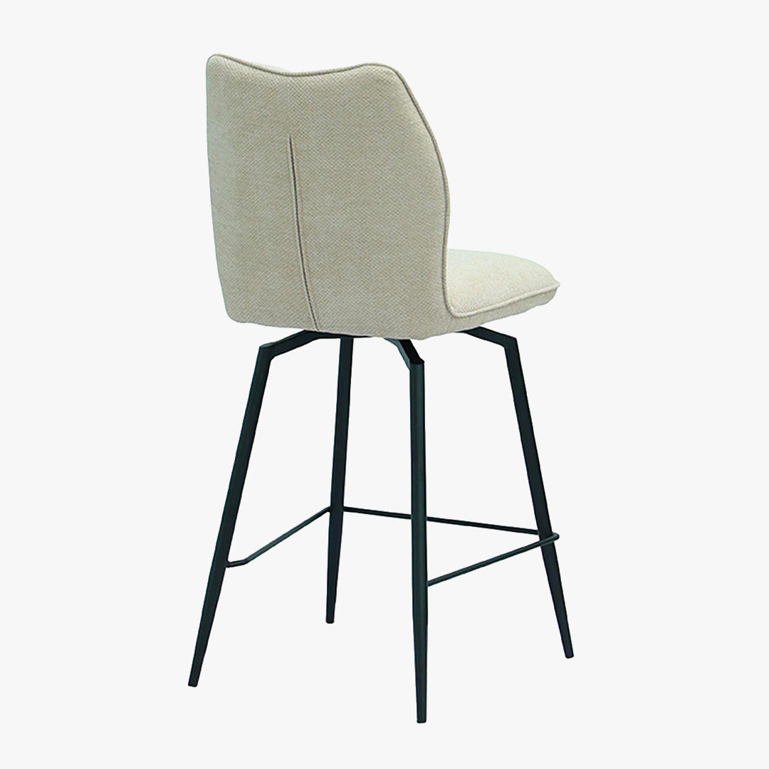 STELA Lot de 2 tabourets pivotants en tissu blanc écru piètement métal noir