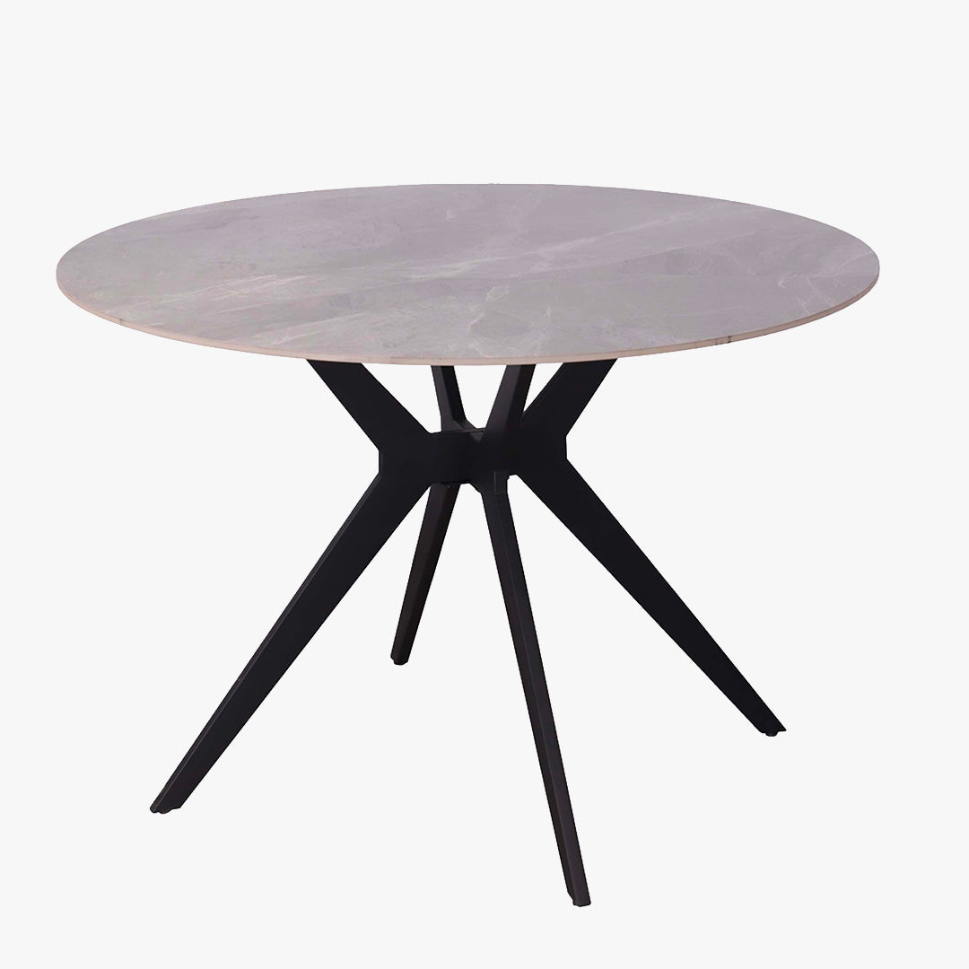 MONNA Table à manger ronde pierre frittée gris piètement en métal noir