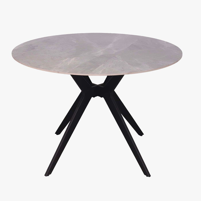 MONNA Table à manger ronde pierre frittée gris piètement en métal noir