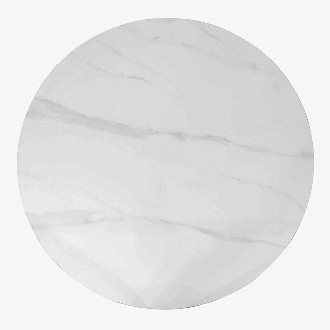 MONNA Table à manger ronde pierre frittée blanc piètement en métal noir