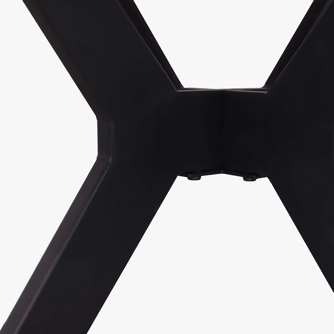 MONNA Table à manger ronde pierre frittée blanc piètement en métal noir