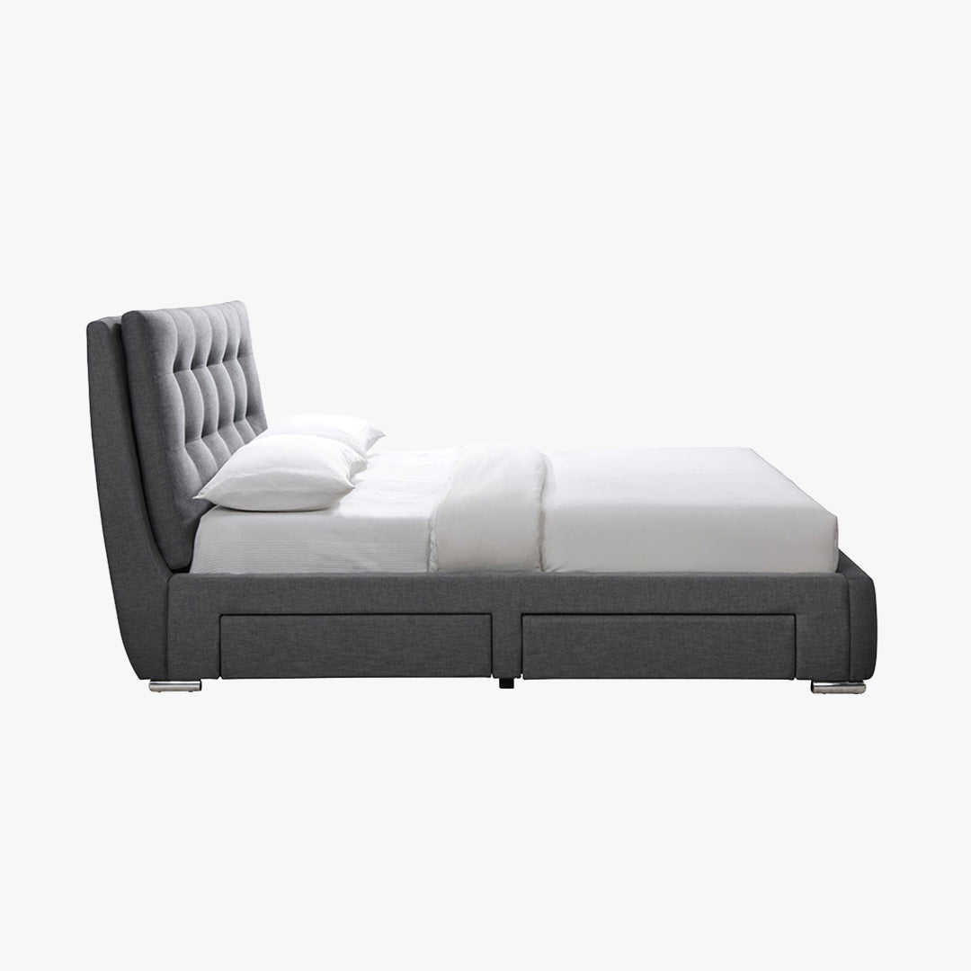 RODRIGO Lit double en tissu gris foncé avec 2 tiroirs 180x200 cm