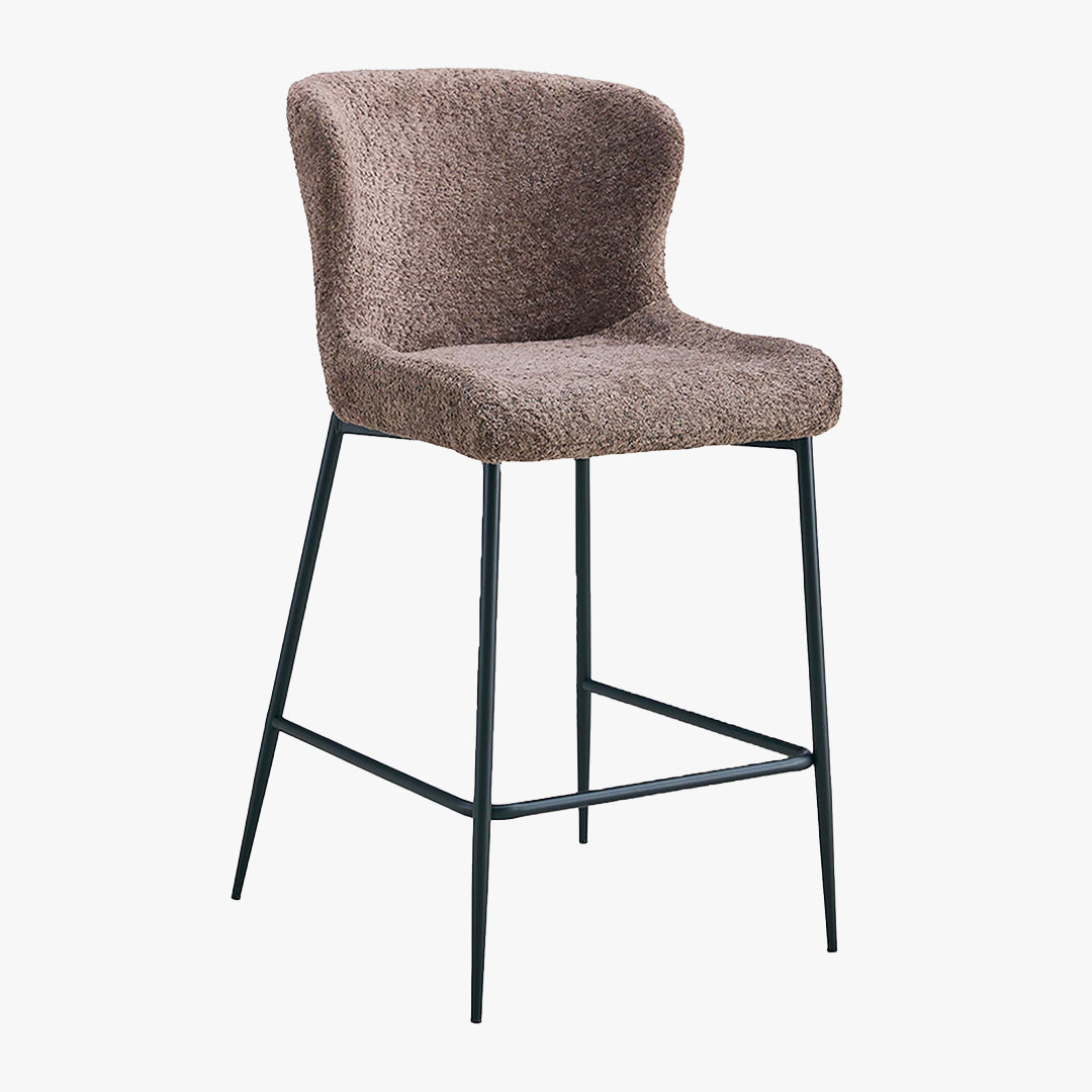 AZEL Lot de 2 tabourets tissu bouclette taupe piètement métal noir