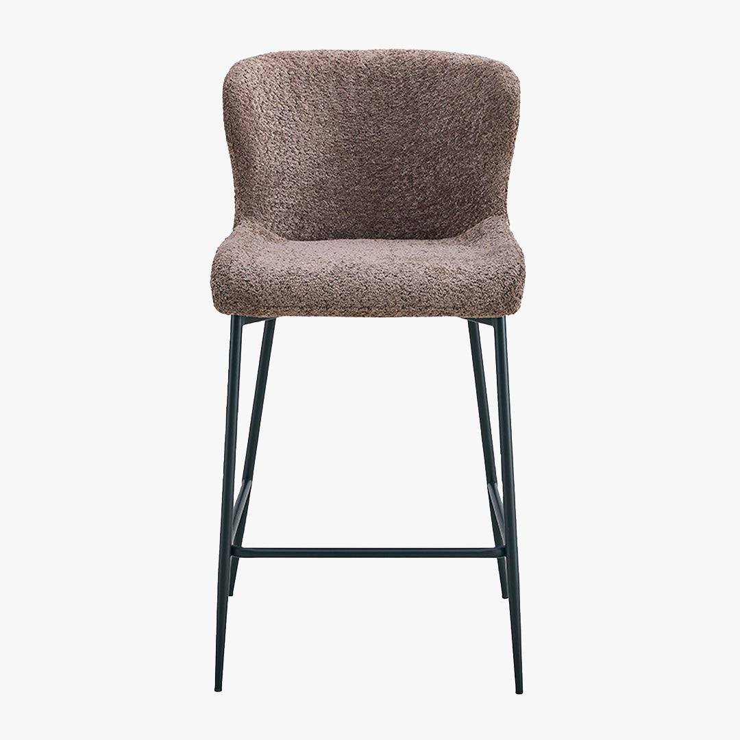 AZEL Lot de 2 tabourets tissu bouclette taupe piètement métal noir