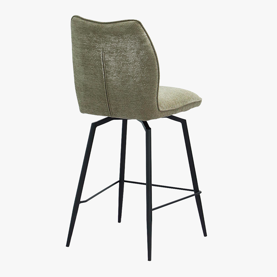 STELA Lot de 2 tabourets pivotants en tissu taupe piètement métal noir