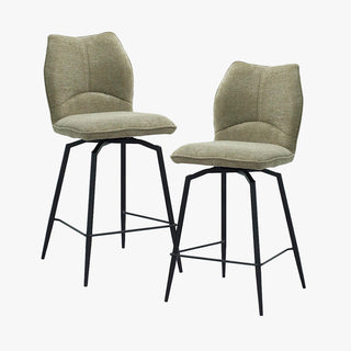 STELA Lot de 2 tabourets pivotants en tissu taupe piètement métal noir