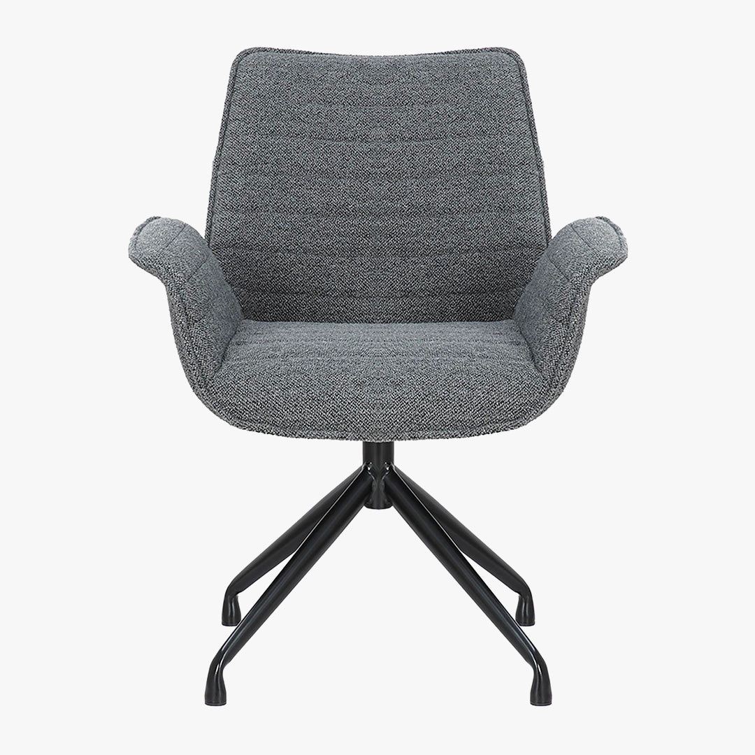 ROXANE Chaise pivotante tissu bouclette gris foncé piètement en métal noir