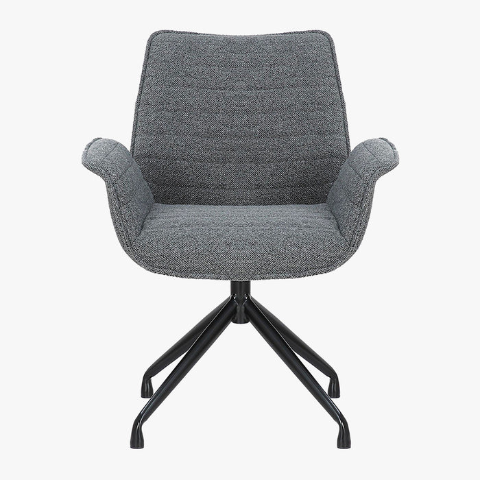 ROXANE Chaise pivotante tissu bouclette gris foncé piètement en métal noir