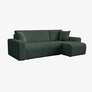 ALICIA MINI Canapé d'angle convertible et réversible avec coffre en velours côtelé vert
