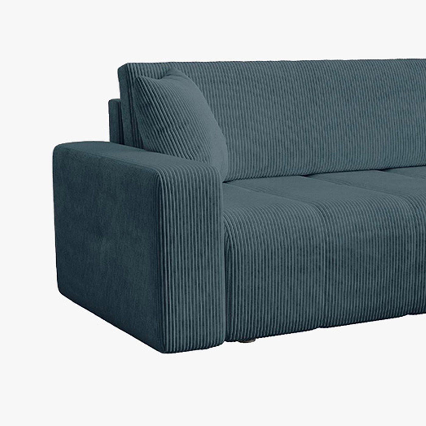 ALICIA MINI Canapé d'angle convertible et réversible avec coffre en velours côtelé bleu