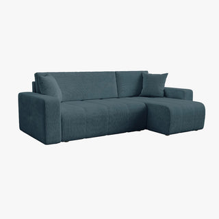 ALICIA MINI Canapé d'angle convertible et réversible avec coffre en velours côtelé bleu