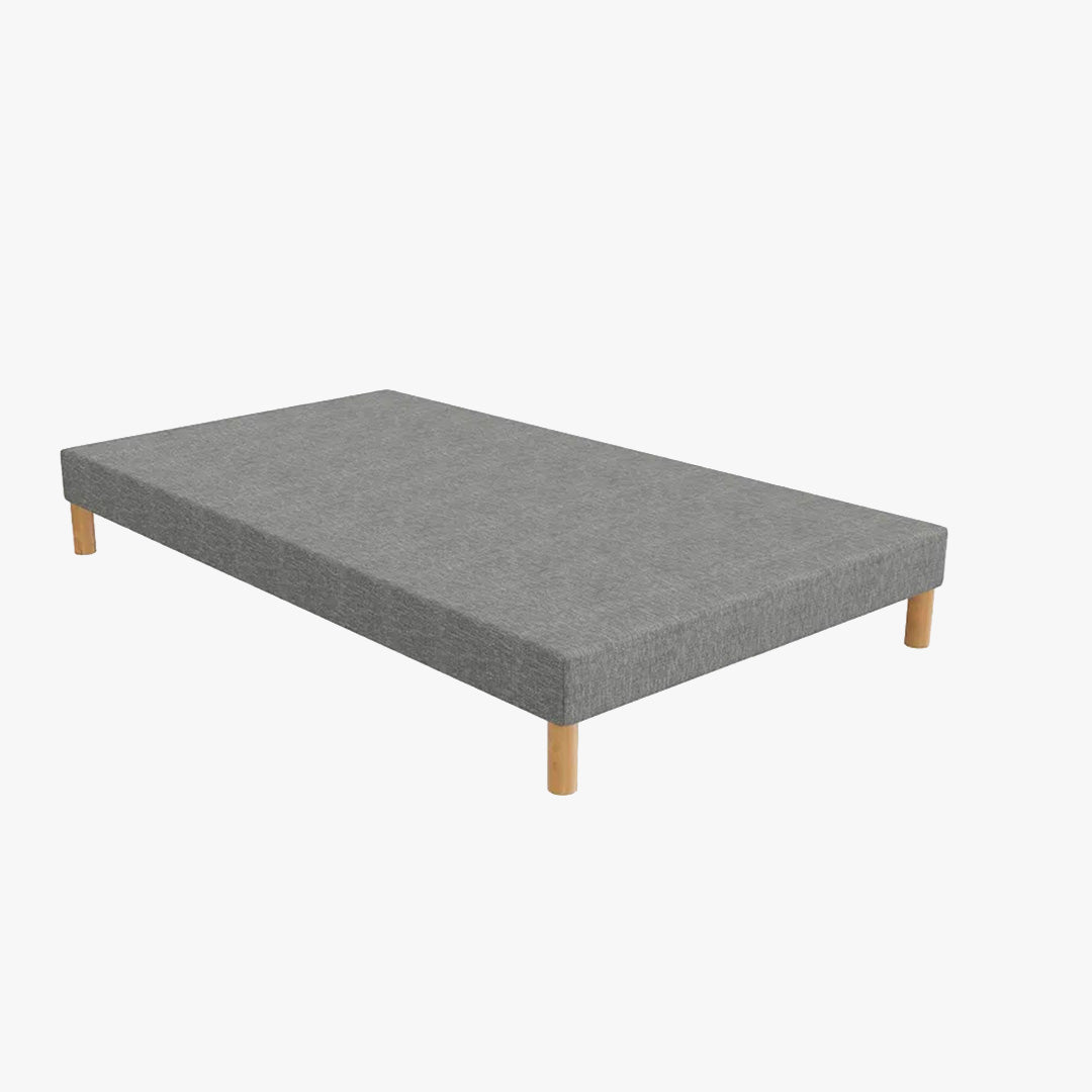 SPRING Sommier tapissier 90*190 tissu gris piètement en bois