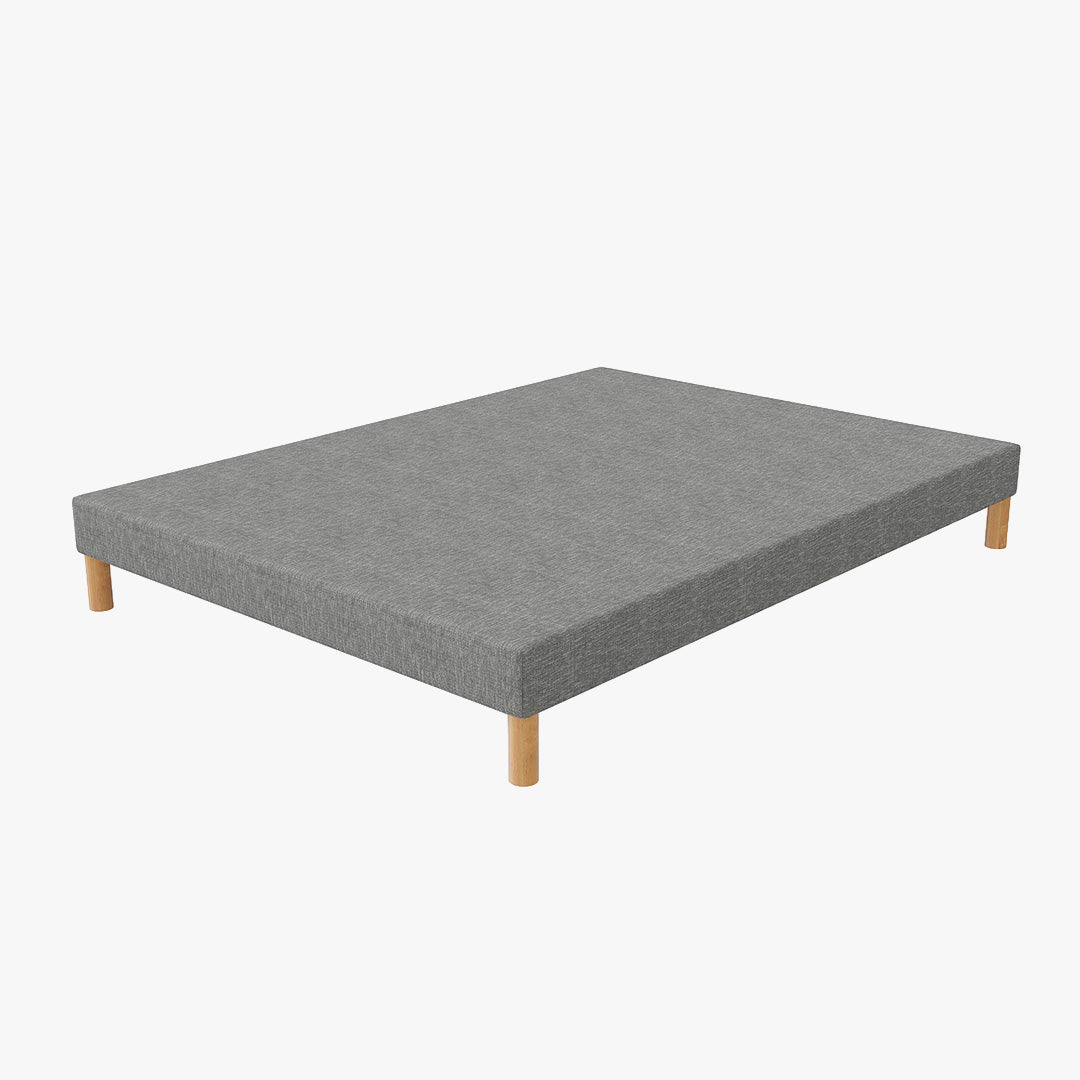 SPRING Sommier tapissier 140x190 tissu gris piètement en bois