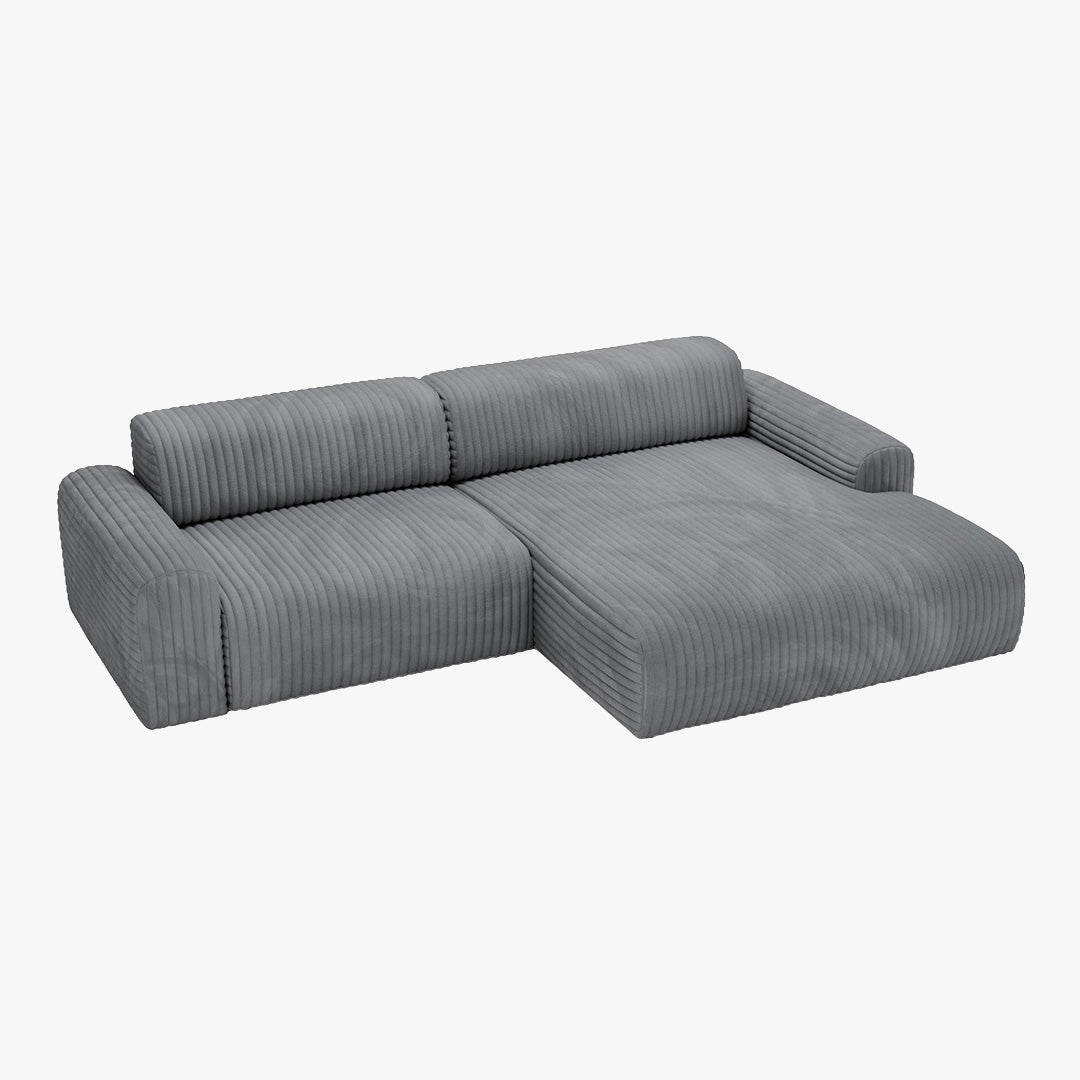 SOFIA Canapé d'angle en velours gros côtelé gris foncé - Angle droit