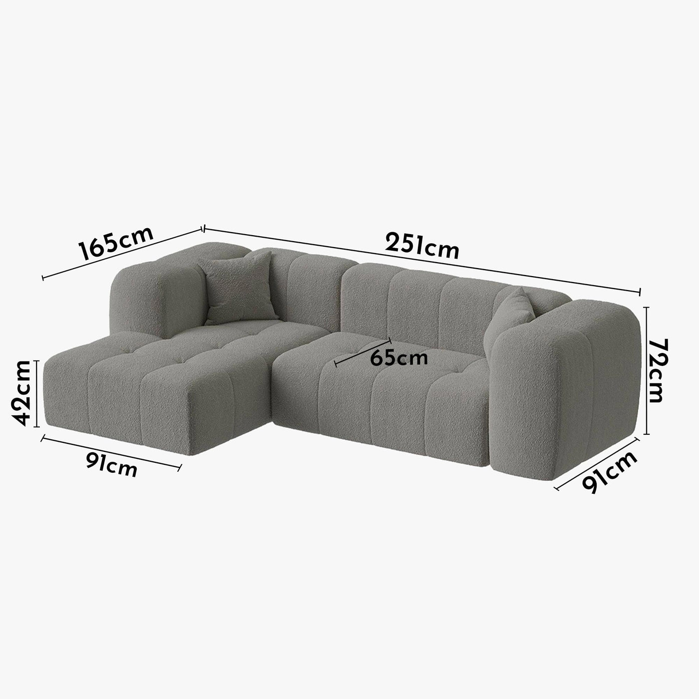 LAYANE Canapé d'angle  tissu bouclette gris - Angle gauche